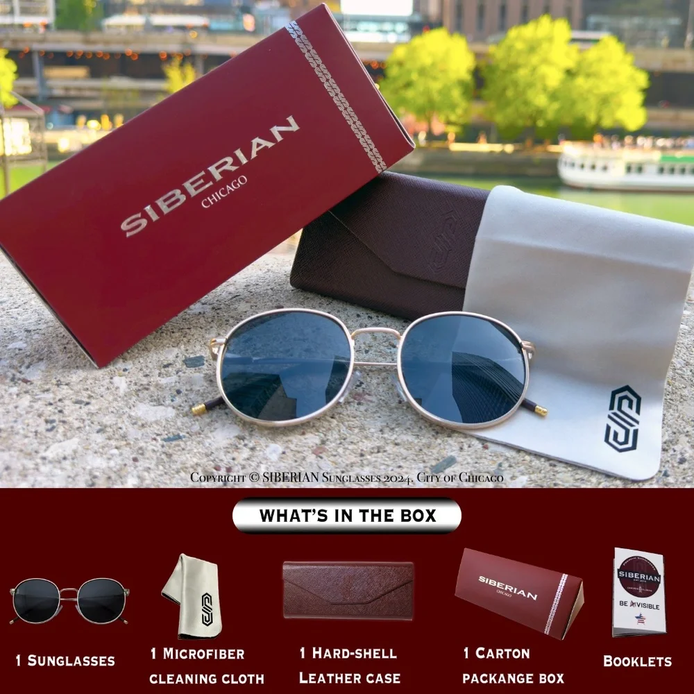 SIBERIAN 100% Real Glass Round Retro Sunglasses Standard 52mm Men/Women Premium
